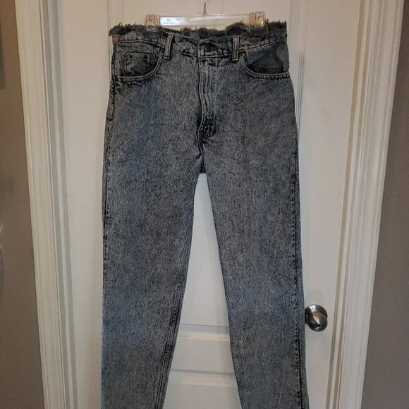 VINTAGE 80s/90s LEVI'S 550 W36 L36Acid Wash Distressed Raw Hem Tapered Jeans